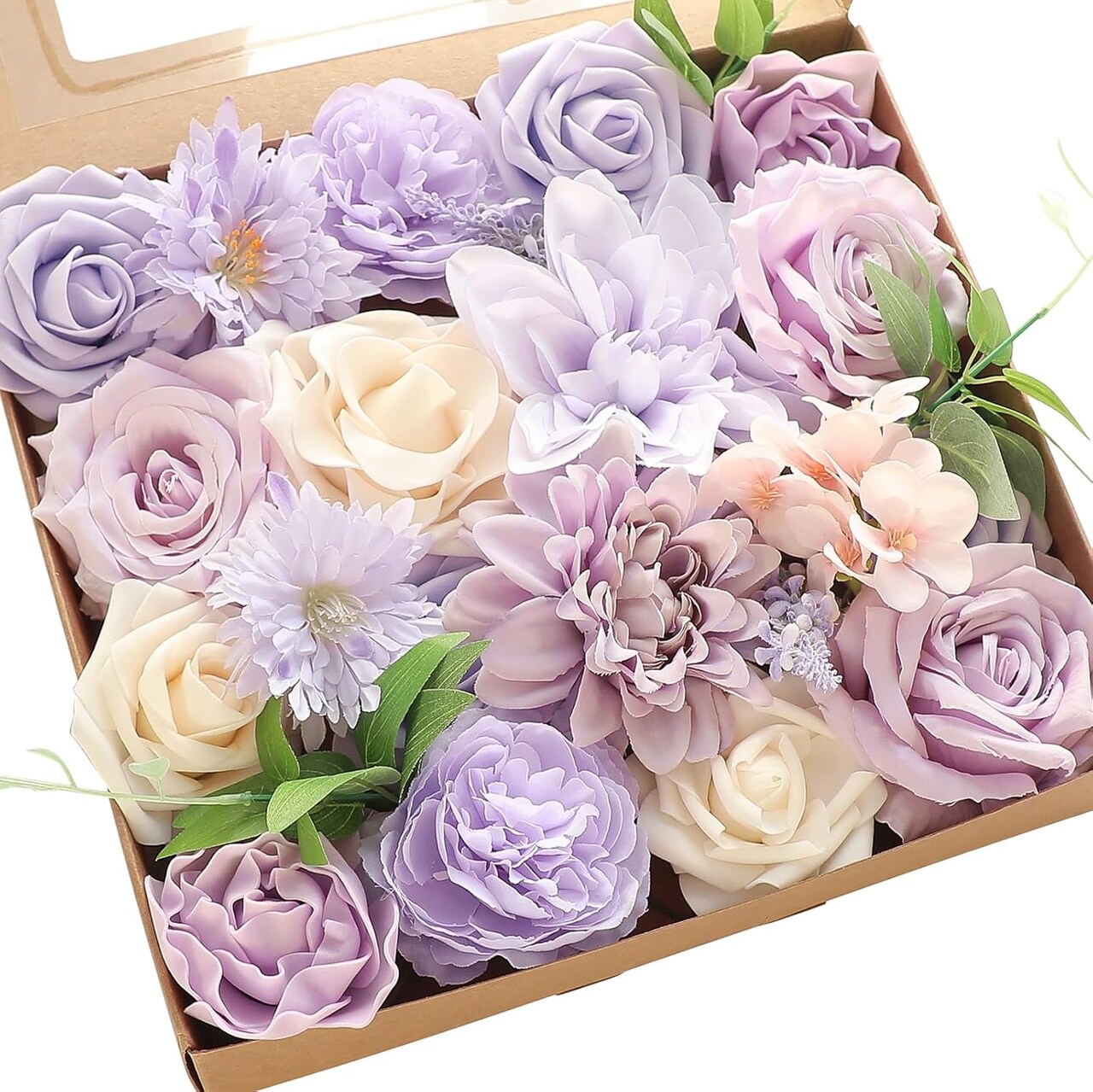 Purple Artificial Flower Combo Box for Floral Arrangement Tabletop (Soft Lavender Lilac)